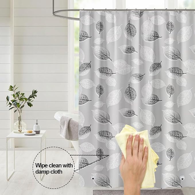 Plastic Shower Liner - Premium PEVA 4G Shower Curtain Liner with Rustproof Grommets and 3 Weighted Magnets, Waterproof Shower Curtains for Bathroom (Black and White Leaf)