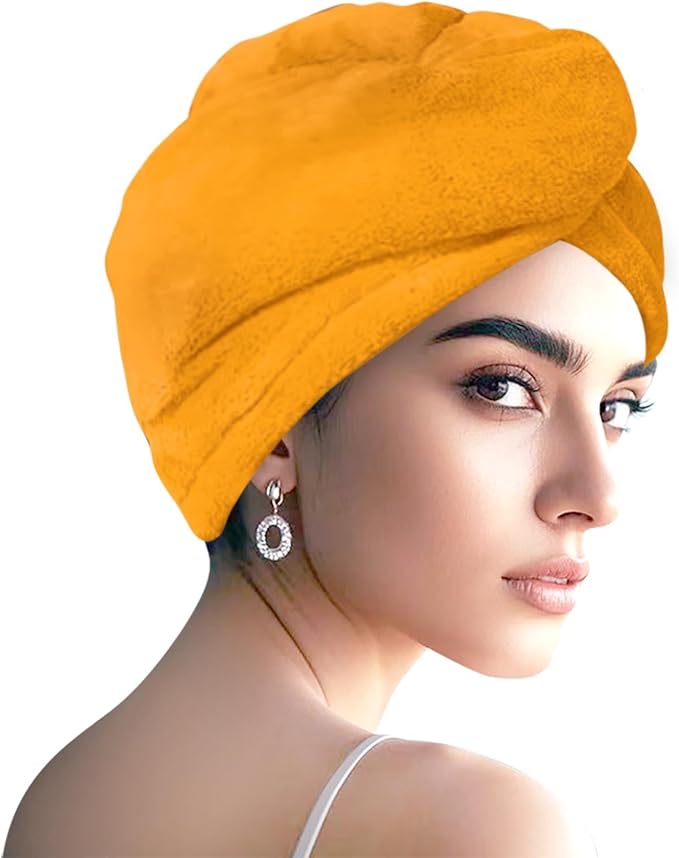 Microfiber Hair Drying Towel Wrap for Women, Hair Turbans Towel for Wet Hair,turbie Twist Hair Towels(The Color of the Picture is for Reference only) (Apricot Yellow-Double Layer)