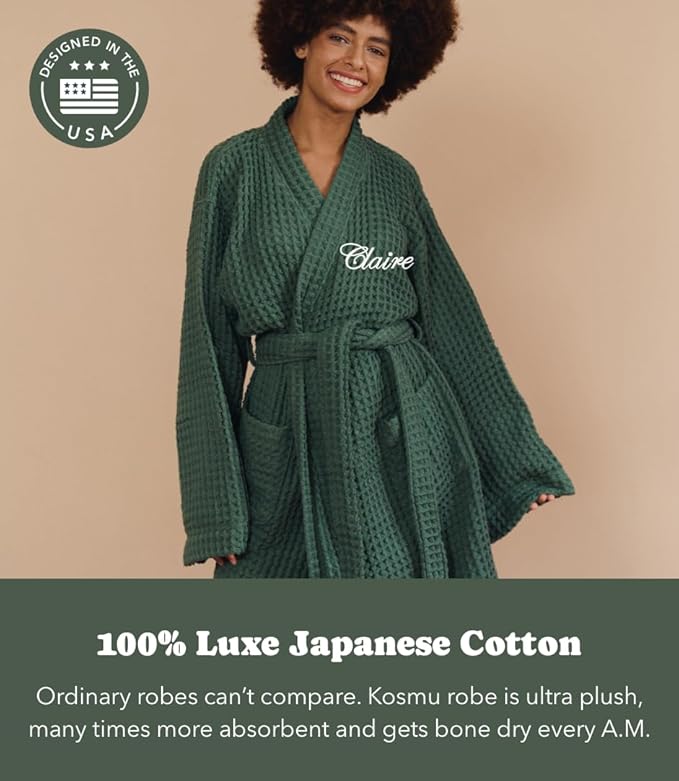 Luxury Organic Japanese Cotton Hotel & Spa Waffle Bathrobe for Men and Women (Hooded/Kimono)