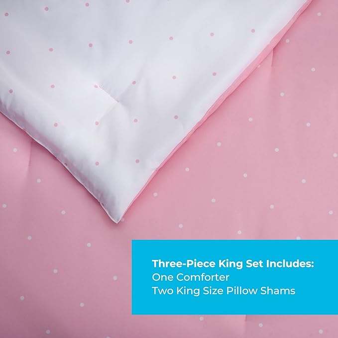 LINENSPA All Season Hypoallergenic Down Alternative Microfiber Comforter, Oversized King, Pink