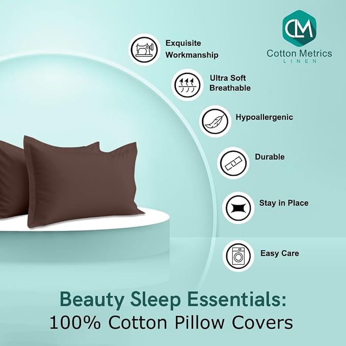 2 Pack Pillow Shams Queen Size 20x30 – 600 Thread Count 100% Organic Cotton Brown Pillow Covers with 2 Inch Flange, Soft & Smooth Premium Hotel-Quality Pillowcases Set of 2