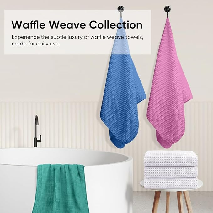 HOMEXCEL Waffle Bath Towels 4 Pack, Premium Microfiber Beach Towels, Ultra Soft, Lightweight, Highly Absorbent Quick Dry Towel for Bathroom, Beach, Pool, Shower and Spa, 30 x 60 Inch, Multicolor