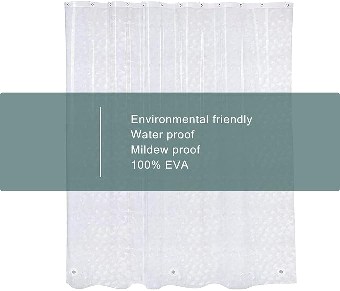 EVA Clear Shower Curtain Liner, 3D Water Cube 5G Shower Liners with 12 Rustproof Metal Grommets and Weighted Magnets, Waterproof Duty for Bathroom 72 x 72