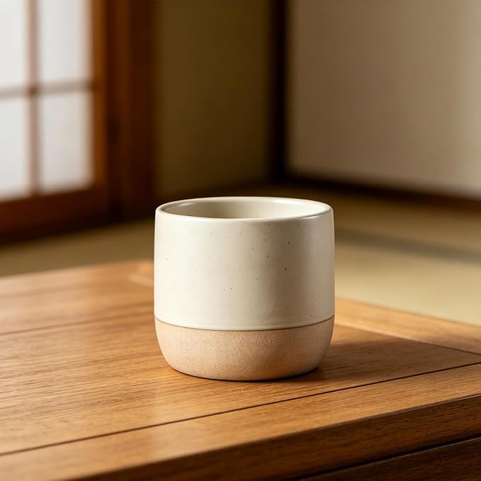 Japanese Ceramic Mug, Vintage Tea Cup, 8oz Cup, No Handle Drinking Cup for Latte Milk Water Beverage Juice Microwave and Dishwasher Safe (Beige)