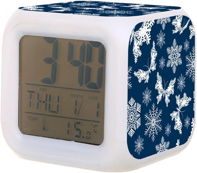 Digital Alarm Clock,Snowflake Butterfly 7 Color Change LED Digital Alarm Clock with Date Thermometer for Toddlers,Girls and Boys
