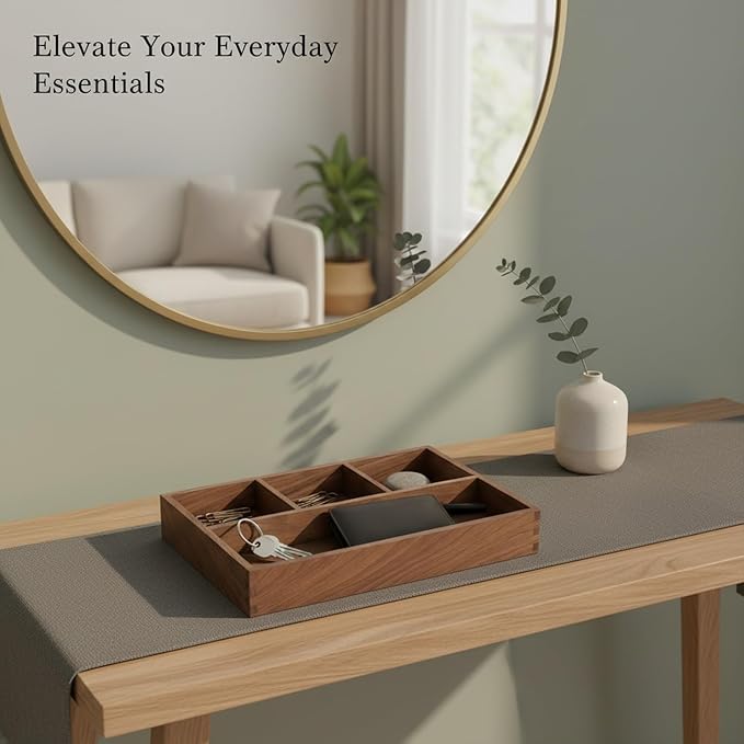 Solid Black Walnut Wood Desk Organizer Tray for Office, Entryway, and Home Storage