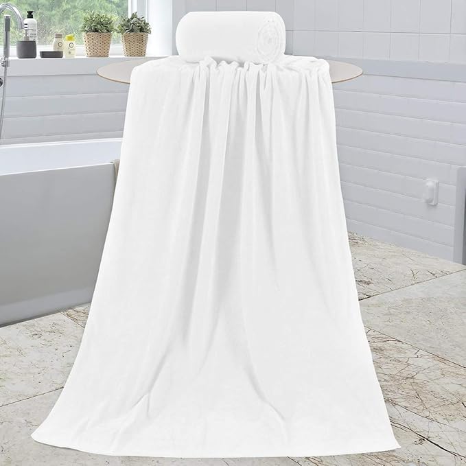 JML Microfiber Bath Towels Set of 2, 30" x 60", Large Bathroom Towel Oversized, Soft, Super Absorbent Fast Drying for Shower Sauna Swimming Hair Wrap, Beach, Sport, Fitness, Yoga (White)