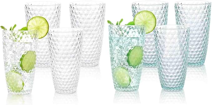 BELLAFORTE Laguna Beach Tall Tumbler Clear + Teal Shatterproof Tritan Drinking Glasses, Dishwasher Safe, BPA Free