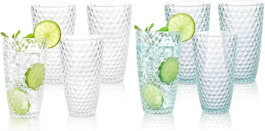 BELLAFORTE Laguna Beach Tall Tumbler Clear + Teal Shatterproof Tritan Drinking Glasses, Dishwasher Safe, BPA Free