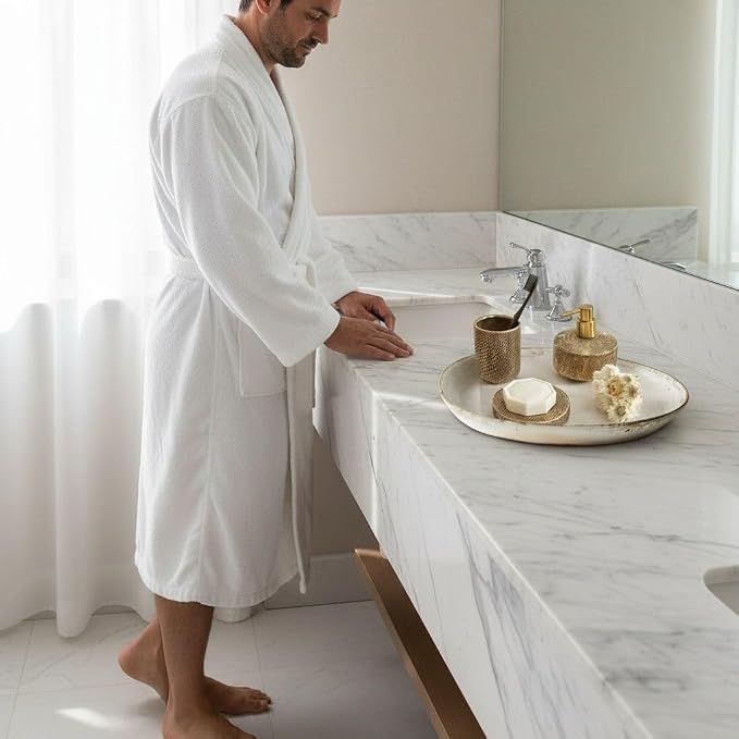 BAGNO MILANO Organic Men Bathrobe, GOTS Certified Organic Turkish Cotton Luxury Kimono Robe, Made in Turkey