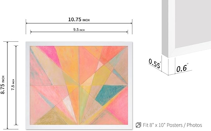 Monem Art Colorful Geometric Abstract Painting Print - Pastel Art Deco Style Art Poster - Wall Decor for Living Room, Bedroom or Office - 8x10 White Framed Wall Art by Renee Stramel