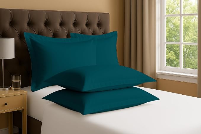 2 Pack Pillow Shams King Size 20x40 – 600 Thread Count 100% Organic Cotton Teal Pillow Covers with 2 Inch Decorative Flange, Soft & Smooth Premium Hotel-Quality Pillowcases Set of 2