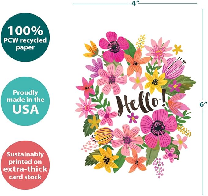 Tree-Free Greetings - All Occasion Cards - Artful Designs - 16 Assorted Cards + White Envelopes - Made in USA - 100% Recycled Paper - 4"x6" - Bursting with Vibrancy (FP54168)