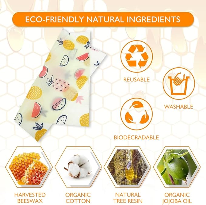 Organic Beeswax Wraps - Reusable Food Wrap for Sandwiches, Bread & Cheese | Bee Wrap with multifunctional brush, 3 Sizes Plastic-Free (Multipack)
