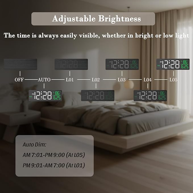 DreamSky Wooden Digital Alarm Clocks for Bedrooms – Large Display Desk Clock with Date & Day of Week for Living Room, Temperature, Dimmer, Adjustable Volume, Auto DST, Office Wood Décor (Plug-in)