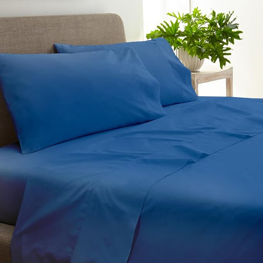 100% Organic Cotton Sheets King Size - GOTS Certified Cotton Percale Sheets with Crisp Cool & Breathable Percale Weave Perfect for Hot Sleepers - Durable Luxury 4 Piece Set (Blue, King)