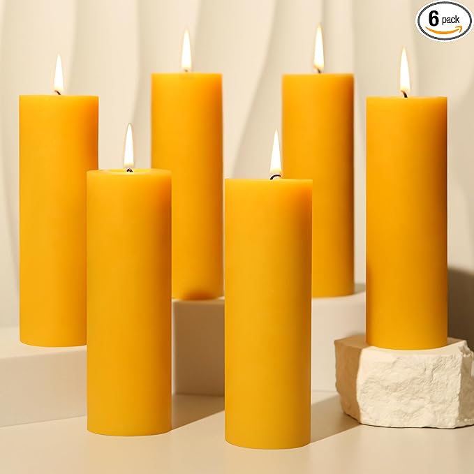 6 Pack Natural Beeswax Pillar Candles 2x6in,360 Hours Long Burning Unscented Beeswax Candles,100% Pure Bees Wax Candles for Home,Emergency,Dripless Pillar Candle Bulk