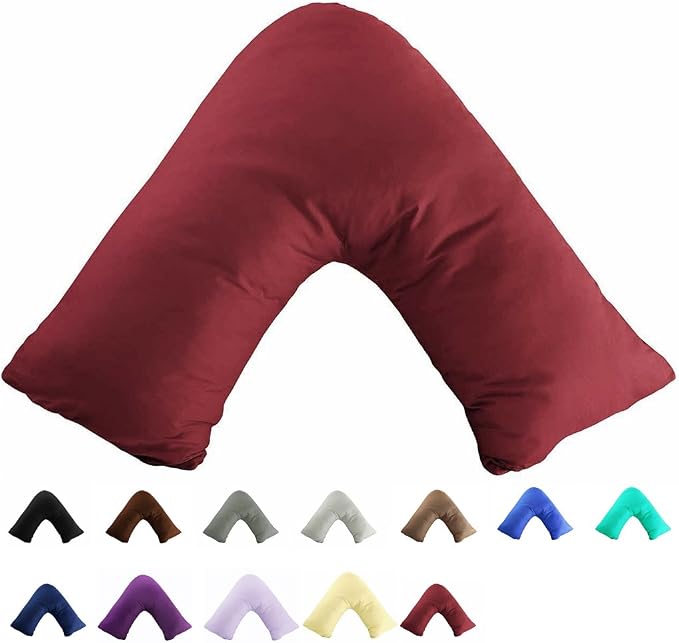 TAOSON 100% Cotton 300 Thread Count V-Shaped Pillow Case - Solid Wine Red Boomerang Tri Cushion Cover for Standard Pillow (Cover Only, No Insert)
