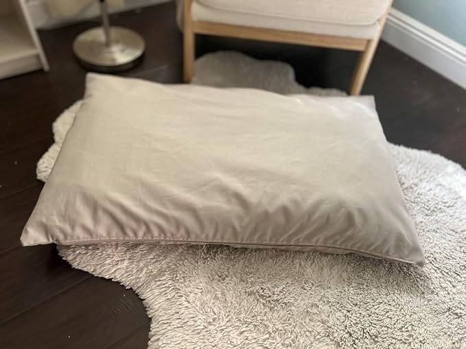 Natural Cotton Canvas Dog Bed – Raw Cotton Filled Pet Cushion Insert, Breathable Eco-Friendly Dog Mattress, Durable Washable Cover with Zipper (Gray, Large 48"x30"x5")