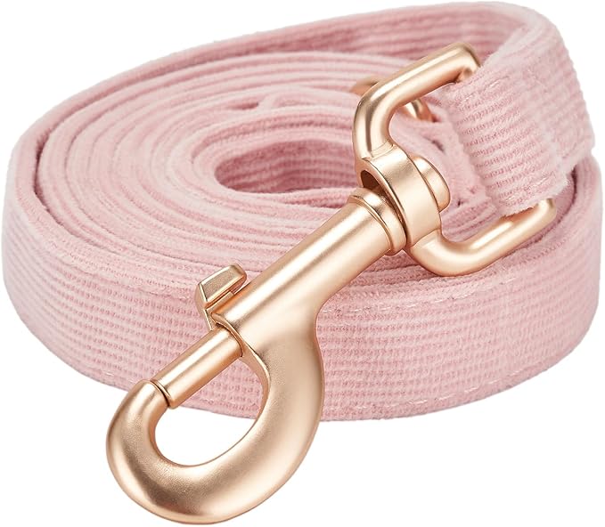 Soft Corduroy Dog Collar and Leash Set Adjustable Durable Dog Collars with Metal Buckle and Lead for Female Large Dogs,Baby Pink