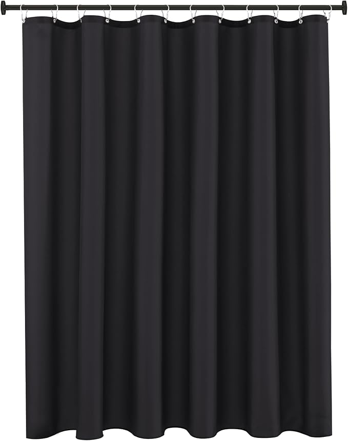 Biscaynebay Long Shower Curtain Fabric Liners 72" Width by 78" Length, Black Water Resistant Bathroom Curtains, Rust Resistant Grommets Top Weighted Bottom Machine Washable