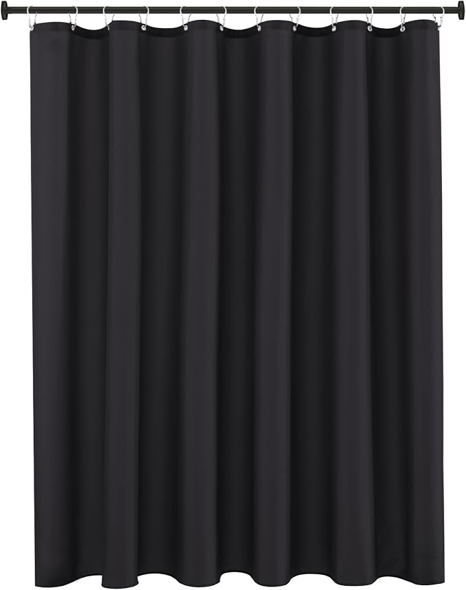Biscaynebay Hotel Quality Fabric Shower Curtain Liner 72 Inch by 72 Inch, Black Water Resistant Bathroom Curtains Rust Resistant Grommets & Weighted Bottom Hem Machine Washable