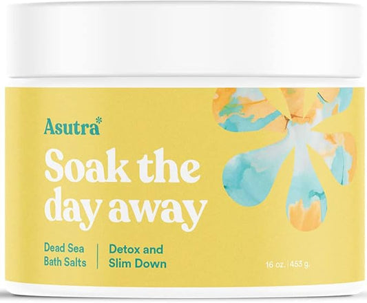 ASUTRA Dead Sea Bath Salts (Detox & Slim Down), 16 oz - Soak in Rich & Vital Healing Minerals - Purify & Energize with Eucalyptus, Sweet Orange, & Lemon Essential Oils