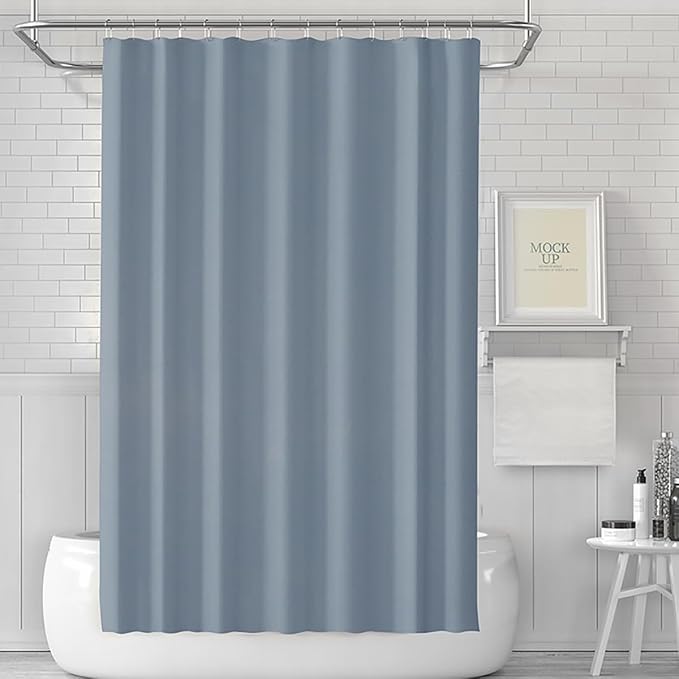 timecity Blue Shower Curtain Liner PEVA Bath Curtain with 3 Magnets Thickened Waterproof Quick Drying Shower Curtain Set with 12 White Plastic Hooks Shower Liner for Bathroom Shower,71x71inch