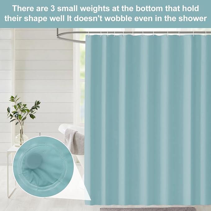 timecity Teal PEVA Shower Curtain Liner with 3 Weighted Magnets Waterproof Quick Drying Thickened Bath Liner with 12 White Hooks 71x71 Inch for Bathtub Shower