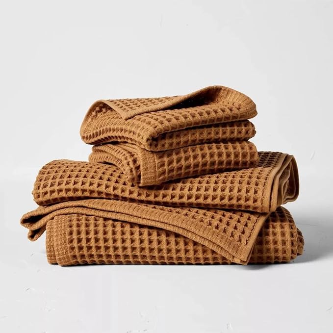Waffle Towel for Bathroom 59x30 Inches, Turkish Bath Towel, Cotton Bath Towel, 6 Color Option, Mint Green, Brown White, Anthracite, Powder Pink, Gray (Brown)