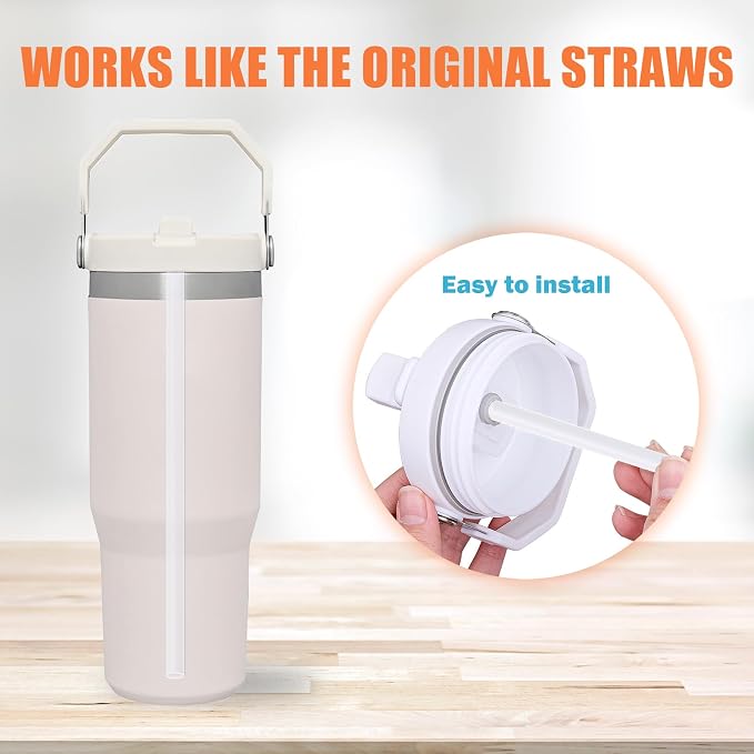 LUCKINEE Replacement Straws for Stanley IceFlow Tumbler 30oz, 6 Pack Plastic Reusable Straws with 2 Straw Cleaner Brushes for IceFlow Tumbler Accessories