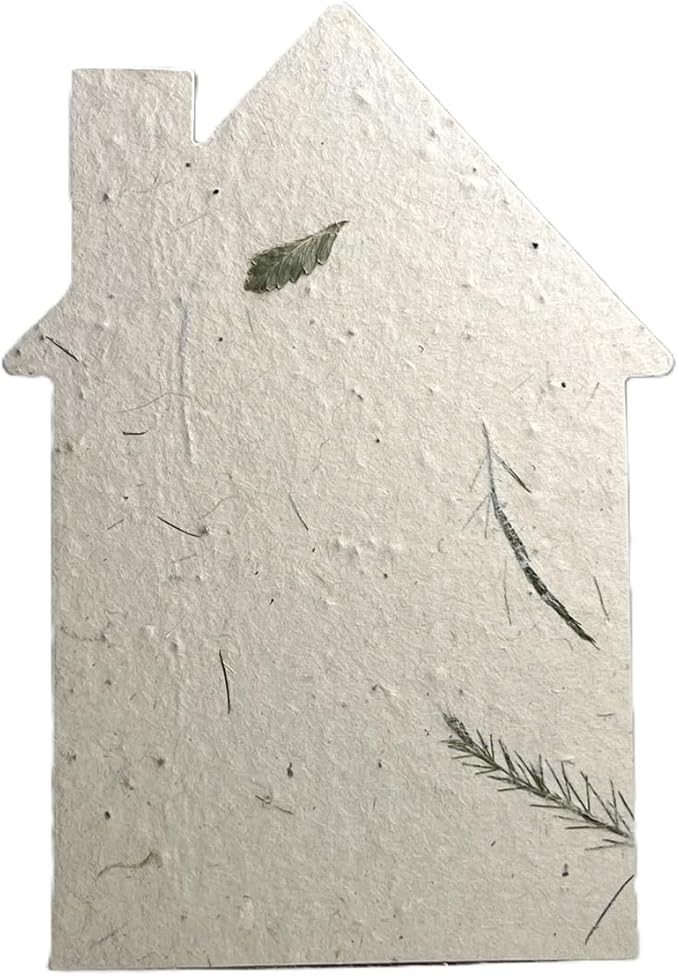 Of The Earth Handmade Paper - Wildflower Seed Paper House Shaped Cards - w/Seeds & Petals - 5" x 7" - Set of 8 - Guides & Envelopes Included (25s Fern & Lotka)