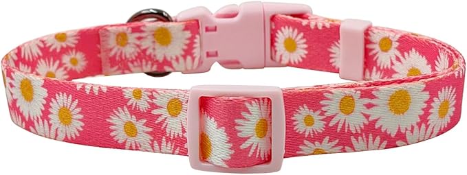 Dog Collar and Leash Set, Cute Pink Daisy Pattern, Polyester Material, 5ft Leash, for Large Dogs.(Large, Pink Daisy)