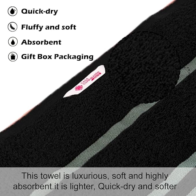 CASA COPENHAGEN Exotic 6Pcs 100% Egyptian Cotton Large Designer Towels Gift Set- Coal-Black, 550GSM, 2Bath 2Hand 2Washcloths, Bath Towels for Bathroom (Box Pack, Gift Set for Women & Men)