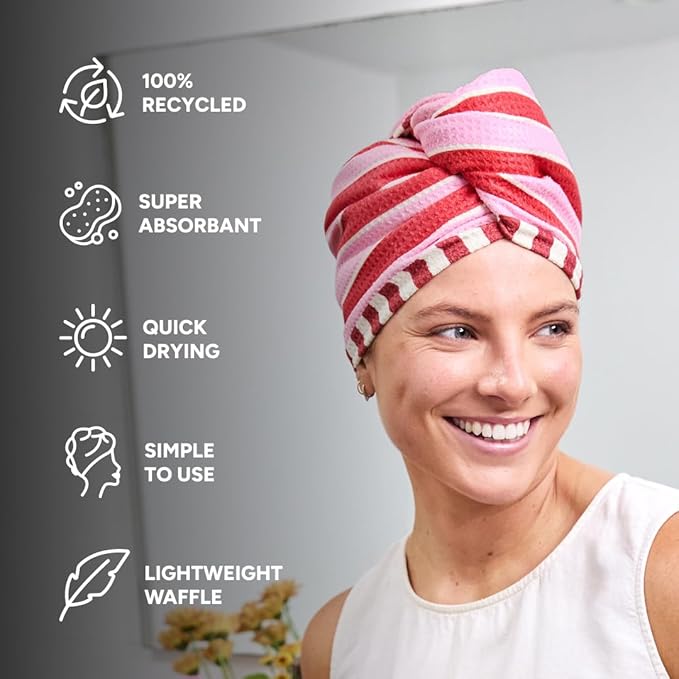 Dock & Bay Turban Hair Towel - for Home & The Beach - Super Absorbent, Quick Dry - Cherry Bomb