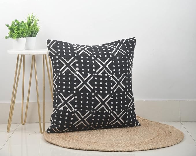 Trade Star Decorative Boho Accent Pillow Covers 100% Cotton Handmade Farmhouse Throw Pillowcase Black Cushion Cover for Chair, Car Décor