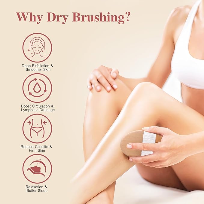 Dry Brushing Body Brush - Natural Bristle Dry Brush Set with 2 Detachable Heads, Wooden Long Handle Dry Body Brush for Lymphatic Drainage, Exfoliating and Cellulite Treatment