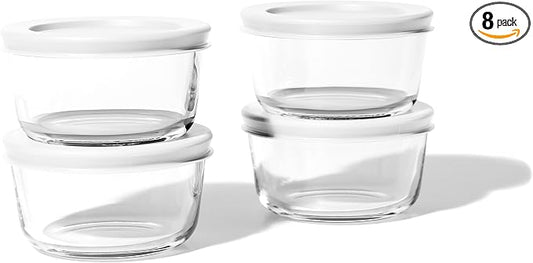 8-Piece Glass Food Storage Containers Set (4 Containers + 4 BPA-Free Lids) | 1-Cup, Leakproof | Microwave, Freezer, Oven & Dishwasher Safe | Ideal for Meal Prep & Pantry Organization, White