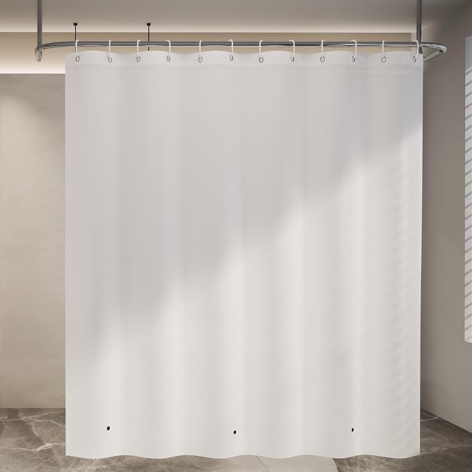 Shower Curtain Liner, 72" x 72", Waterproof, Transparent, PEVA, Non-Toxic, Odorless, Rust-Proof Metal Rings, 5 G White