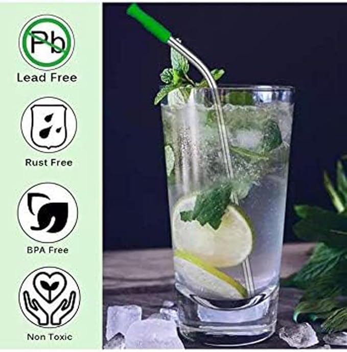 Reusable Stainless Steel Straw Set with Silicone Tips and Travel Case Compatible with Hot Cold Drinks Smoothies Cocktails and Daily Use