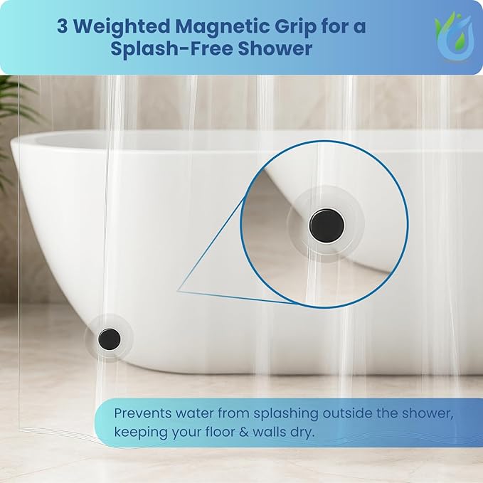 SUSTAINAURA® Premium Frosty Shower Curtain Liner 72x72 – Waterproof, Quick Dry, Odor Free, Eco Friendly, Non-Toxic with 3 Weighted Magnets & 12 Rustproof Grommets Bathroom Accessories