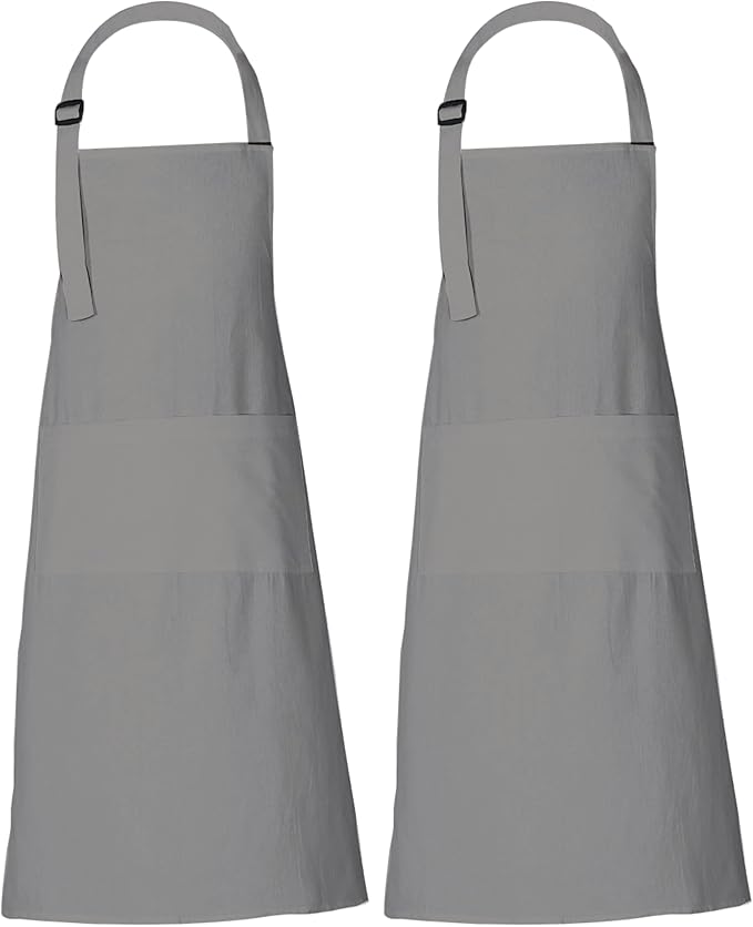 RAJRANG 100% Cotton Cooking Apron with 3 Pockets Kitchen Chef BBQ Adjustable Bib Aprons for Women Men