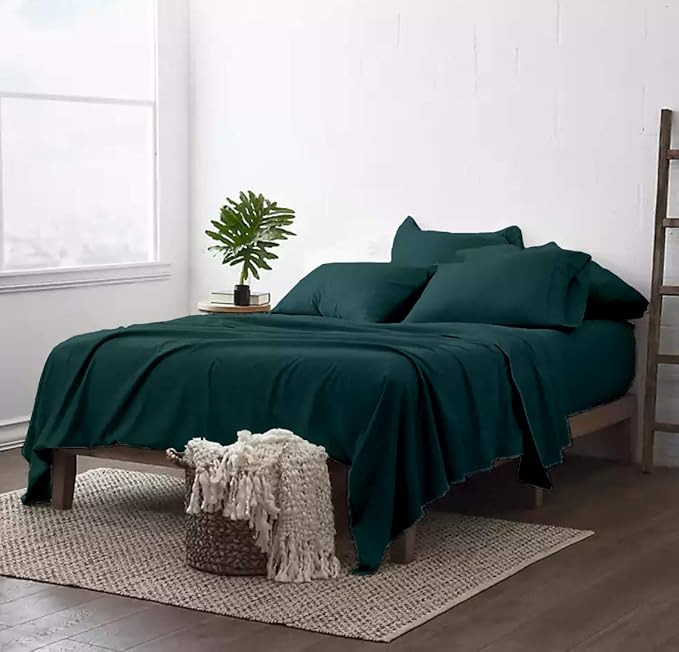 100% Real Certified Organic Cotton Bedsheet Set, Twin Size 6 Piece 800-Thread-Count Sheet Set, [1 Fitted + 1 Flat + 4 Pillowcases], Extra 30" Deep Pocket - Teal Blue