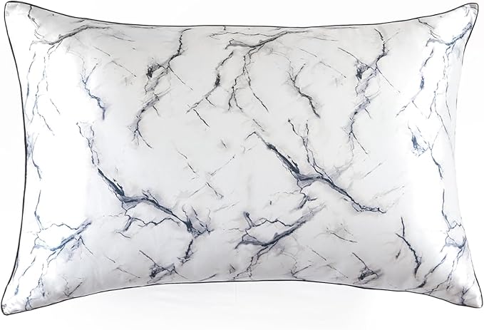 THXSILK Natural Mulberry Silk Pillow Case, Mulberry Silk Pillowcase for Hair and Skin, Hypoallergenic Soft Breathable Pillow Cover with Hidden Zipper, 1pc (Grey Marble, Standard 20"x26")