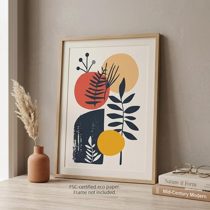 Moonow7 Large Boho Botanical Poster, Abstract Plant Wall Art Prints for Bedroom Office Calm Zen Interior Home Decor, Modern Picture, Unframed, Size 18x24 / 45x60 cm