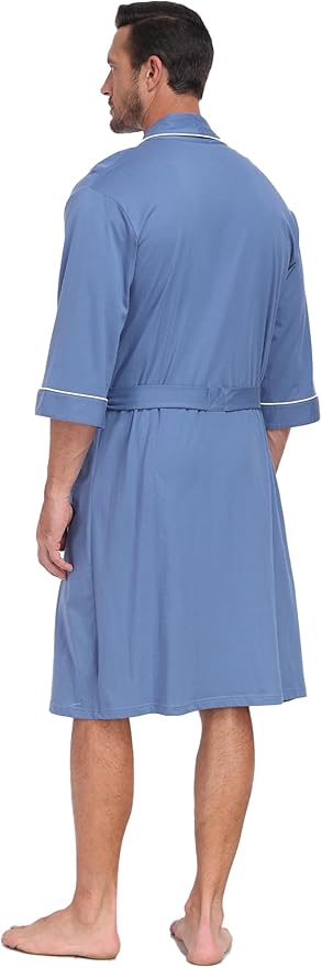 COLORFULLEAF 100% Cotton Men’s Summer Bathrobe Lightweight & Breathable Short Sleeve Kimono Robe with Pockets