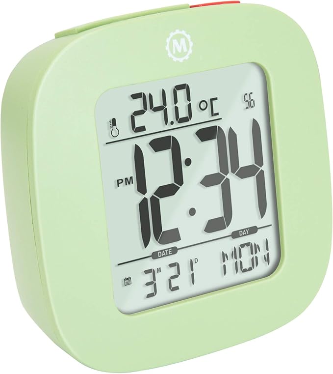MARATHON Compact Alarm Clock with Temperature and Date (Pistachio Green)