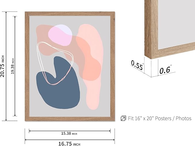Monem Art Abstract Organic Shapes Print - Minimal Scandinavian Line Art Poster - Wall Decor for Living Room, Bedroom or Office - 16x20 Beige Framed Wall Art by Mareike Bohmer