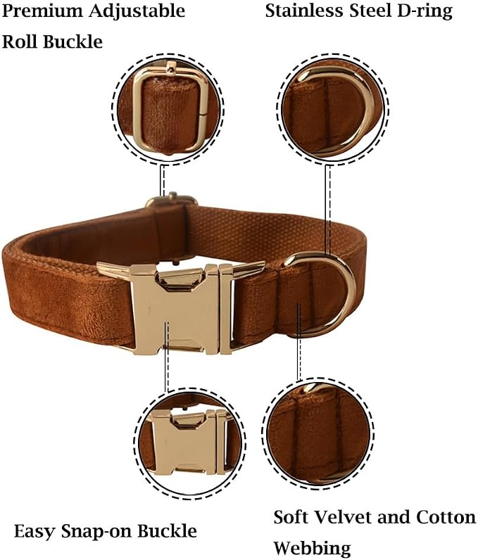 Velvet Dog Collar and Leash Set with Quick Release Metal Buckle | Bright & Stylish Leash and Collar Set, Soft Heavy Duty Pet Collars Adjustable for Samll Medium Large Dogs or Cats