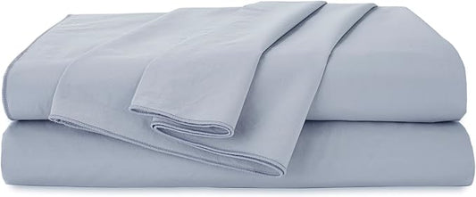 Martex EcoPure Twin Size Sheet Set, Blue | 100% Organic Cotton, Comfort Washed, Cooling, Deep Pocket, GOTS Certified